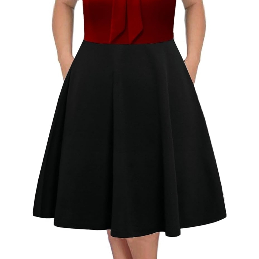 Bedoar Women's Plus Size Vintage Bow Tie A-Line Dress With Pockets
